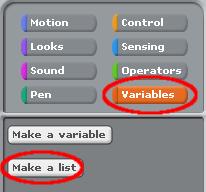 Creating a list To create the list, select make a list from the variables blocks group: This