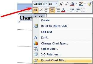 Changing Text To change text in Excel 2007 you need to click on the text, the Legend, or the axis on which the text is located.