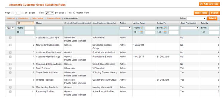 Configuring Customer Group Switching Rules To create and manage your customer group switching rules, navigate to Customers > Automatic Customer Group Switching in the top Admin Panel menu.