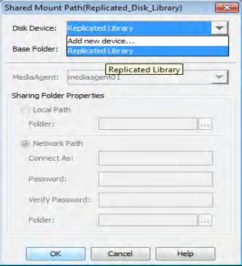 Name of the disk library In the Share Mount Path dialog, select the