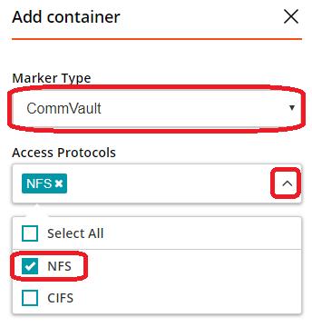 Creating a NFS container for use with CommVaullt 1 Select the Storage Groups tab, then expand the storage group into which you would like to add the container. Click Add container.