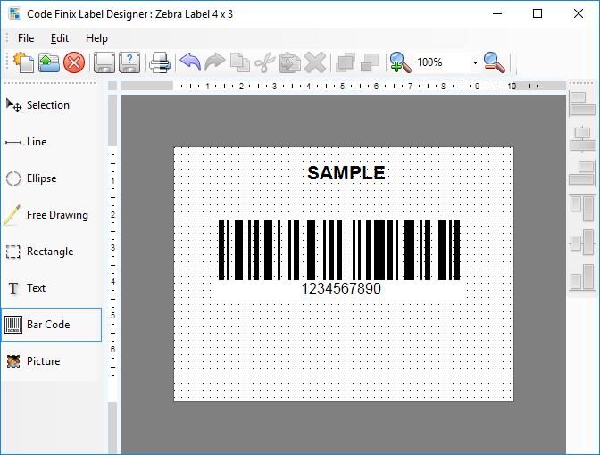 5. Make sure you select barcode Code128 and click on the OK button. Now you will see the following screen. Save a Label Always save your label during the design process.