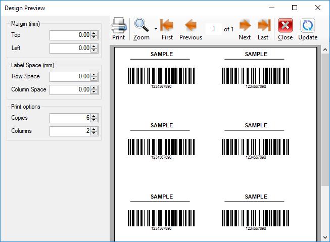Printing and Previewing Labels Preview and Print a Label If you want to print a label, you can use the print preview to simulate a print output. The design preview shows the labels on the screen.