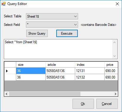 Now you have to build your query using Show Query button so that system will understand which Excel Sheet contains your label data.