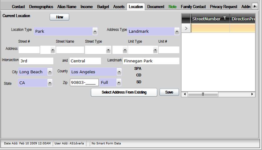 5 Click LOCATION tab to create location record Use this tab to record information about where Customer is staying other than their most recent address.