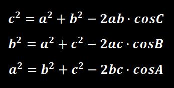 Law of Cosines The law of cosines for calculating one side of a triangle when the angle opposite and the other two sides are known.