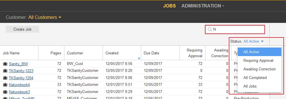 6 Viewing jobs 1. After you log on, on the Jobs tab, in the Customer list, select the required customer or customers.