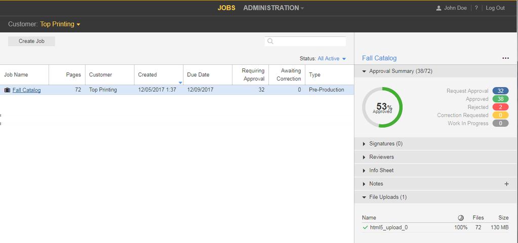 To view basic job information and add job info sheet or notes, click the job row. The job details appears in the details panel on the right-hand side.