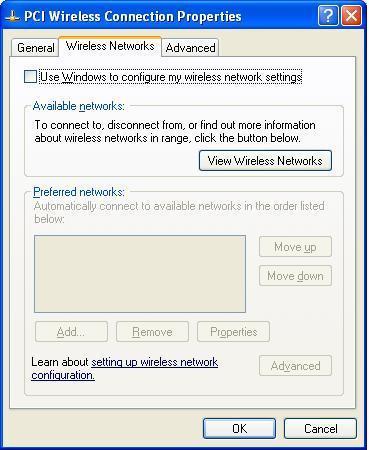 Figure 24 Wireless Networks Tab 4. Double-click on Internet Protocol (TCP/IP).