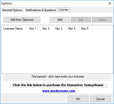 6 InterActive SyslogViewer 2.3.1.1.3 License License Tab Here you can insert the license.