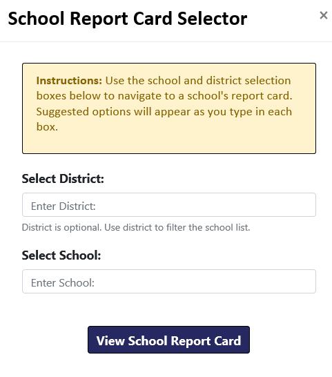HOW TO USE THE FLORIDA REPORT CARD WEBSITE To view report cards from the EduData Portal page, click the State Report Card, District Report Cards, or School Report Cards icon.