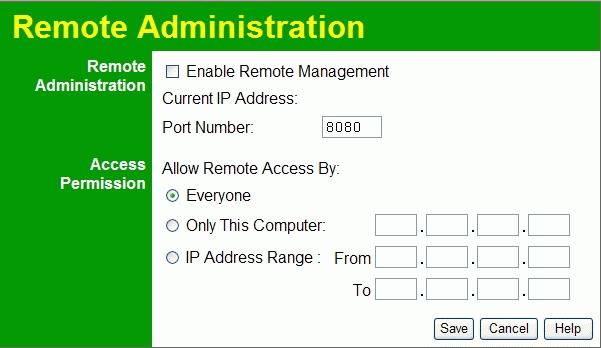 Wireless ADSL Router User Guide Remote Administration If enabled, this feature allows you to manage the Wireless ADSL Router via the Internet.