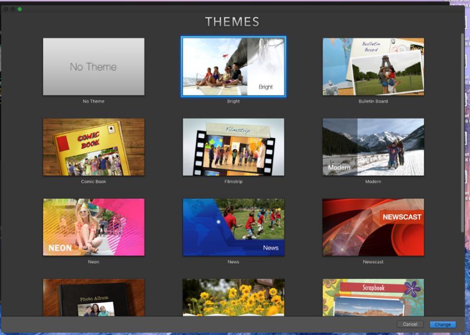 You can add a premade theme with special transitions and titles by clicking on Window>Theme Chooser, click on