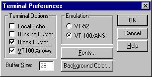 Getting Started. In the terminal window, select Preferences from the Terminal menu on the menu bar. The Terminal Preferences window should appear. Make sure that VT100 Arrows is checked. 6.