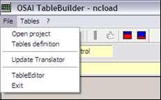 In the upper Tool Bar the following commands are available FILE Open project This command allows the selection of a project Tables definition This command enables the panel for configuration of the