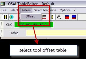The final result of the changes can be viewed when, from Table Editor, the Tool Offset Table is selected from the Tool Bar or by the appropriate button the