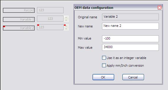 The window MTB DATA CONFIGURATION opens and here it is possible: to change the variable names to set the maximum/minimum variable value