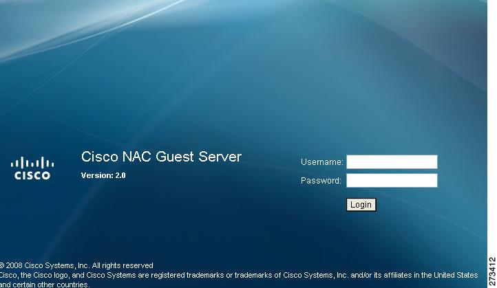 Connecting to the Cisco NAC Guest Server Figure 17-1 Logging Into Cisco NAC Guest Server as a Sponsor When you first log in, the Getting Started page is