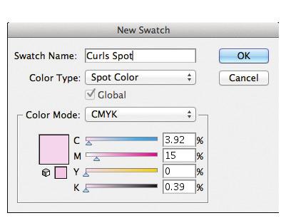 When double-clicked, the swatch options panel reveals that this design was created with a custom Spot Color swatch named Curls Spot. (Fig. 2) Final output of Two-pass Printing Option 3.