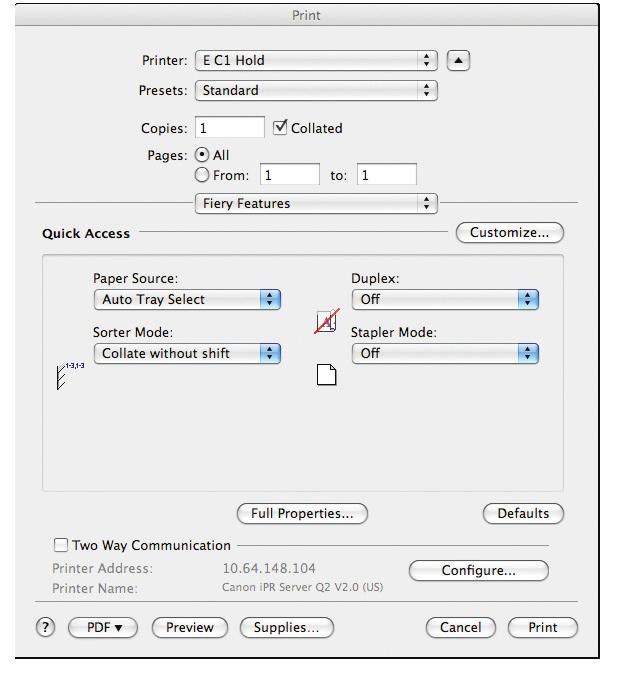 6 TWO-PASS PRINTING OPTION To Print 1. Open the Print dialog box. (Fig. 4) 2. Select the imagepress Server Q2 and click Printer... located on the bottom of the Print dialog box. 3.