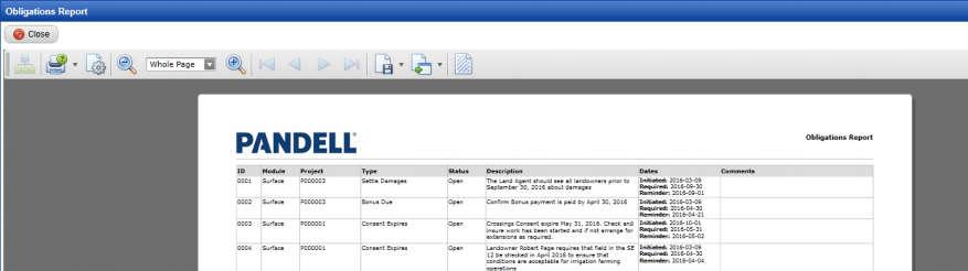 Obligations Report Select Report to view a printable report of the obligations displayed in the current