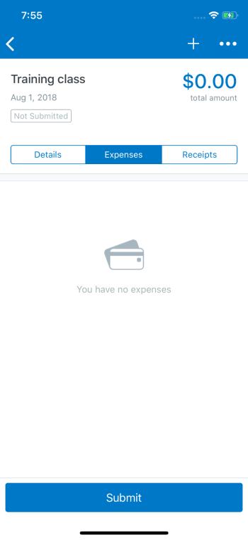 Create an Expense With an Open Expense Report 1) On the home screen, tap Expense Reports. 2) On the Reports screen, tap Active and then tap to open the desired report.