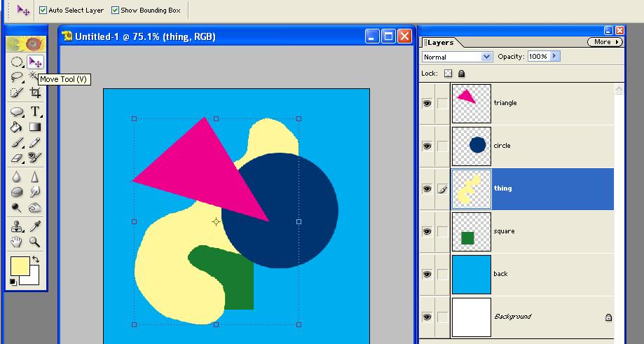 Not only can items be moved in their relation to each other on the canvas, but they may also be moved, enlarged, made smaller or