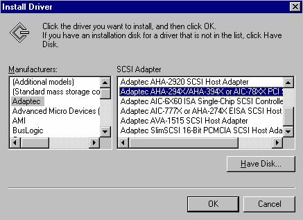 6. Insert your WinNT CD system disk and click OK. 7. When prompted to reboot, select no. 8. Then go to www.adaptec.com, and click on the search tab.