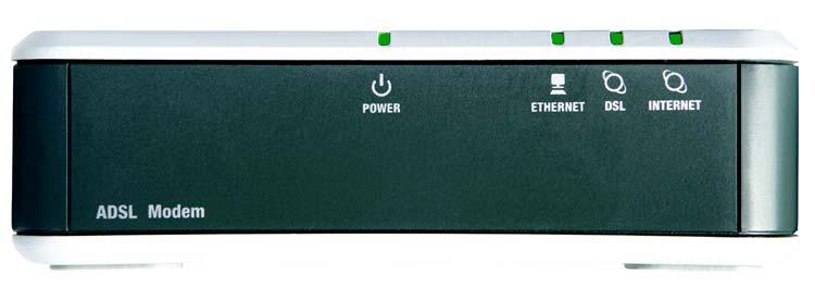 The Front Panel The Modem's LEDs, where information about network activity is displayed, are located on the front panel. Figure 2-2: Front Panel Power Ethernet DSL Internet Green.