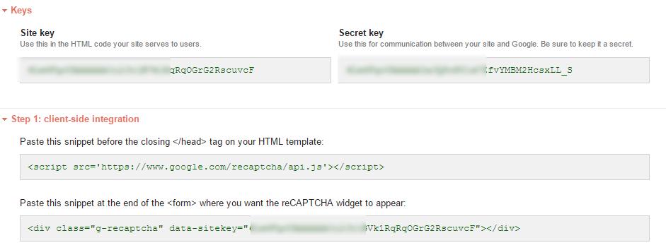 6 User Guide Social Login for Magento 2 Extension After registering, you will got the Site key and Secret key as below: In Theme, choose the theme of recaptcha