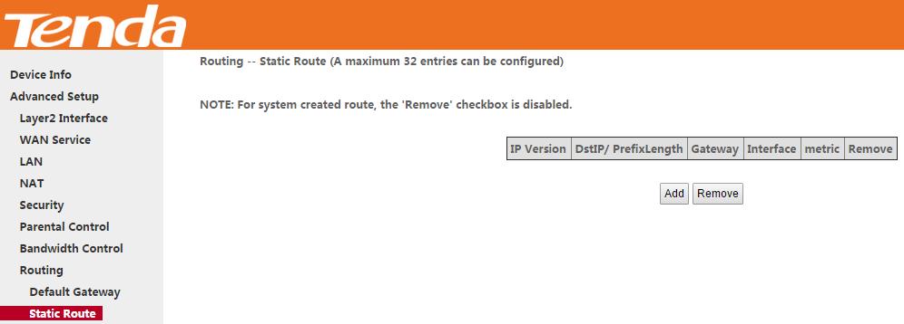 Available Routed WAN Interfaces: Displays the available routed WAN interfaces. Select a WAN interface and click the button to add it to the Selected Default Gateway Interfaces box.