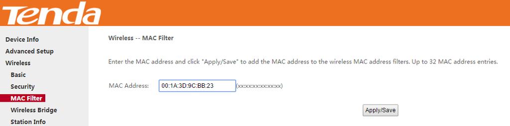 3 Enter 00:1A:3D:9C:BB:23 in the MAC address box as shown in the figure below, and click Set up successfully!