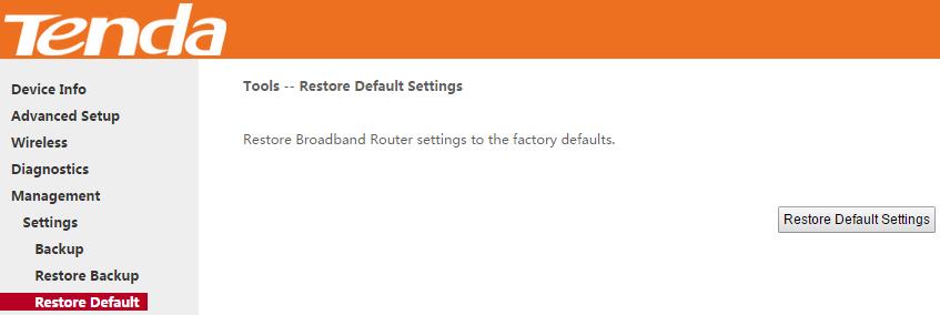 Restore Backup Here you can restore the configurations of the modem router from a file saved on your PC.