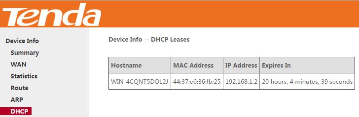 screenshot. Note that if the DHCP server is disabled, this info will be hidden. 4.