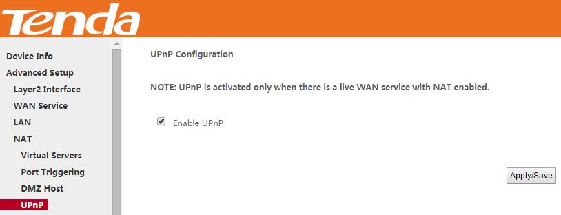 Enable UPnP: Check/uncheck to enable/disable the UPnP feature.