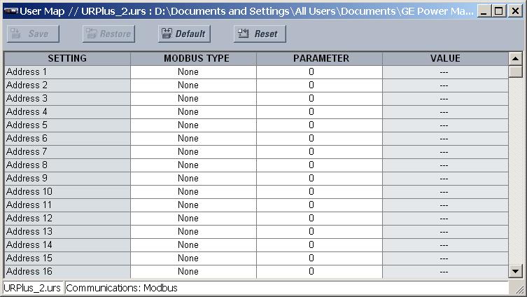 Figure 2: Modbus user map configuration settings The following Modbus user map settings are available for each of the 256 registers.