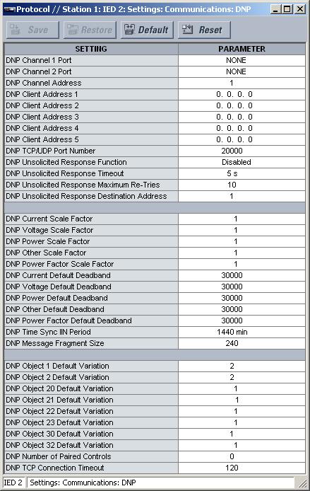 CHAPTER 2: DNP COMMUNICATIONS DNP DEVICE PROFILE Figure 3: DNP protocol configuration settings The following settings are available for DNP protocol communications.
