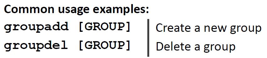 The next example demonstrates using the groupdel command to remove the previously created accounting group from the system.