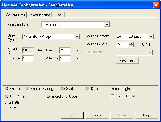 Configuring Read/Write Devices 8. On the Configuration Controller pane: a. Set Message Type to CIP Generic. b. Set Service Type to Set Attribute Single. c. Set Class to: - Serial ports: Set to 71 Hex.