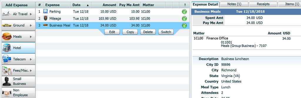 4. In the preview pane on the right side of the screen, you can see a summary of the expenses you have added and add notes,