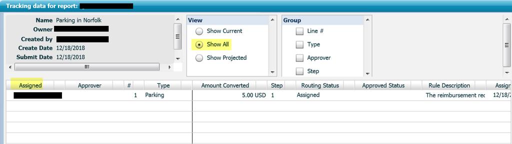 Report Tracking Once the expense report has been submitted, it will appear in the My Recently Submitted Expenses grid.