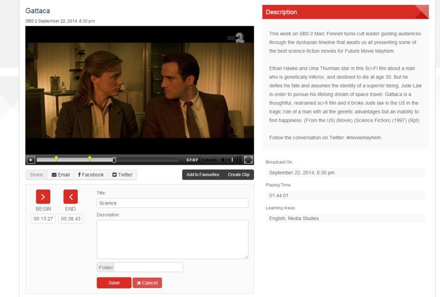 You can also save segments of programs by creating clips. In the video screen click on Create Clip ().
