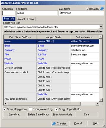 Figure 8: Address Confirmation Window for Online Web Forms You can edit/verify the extracted address and then click the Transfer button to transfer the address to your form.