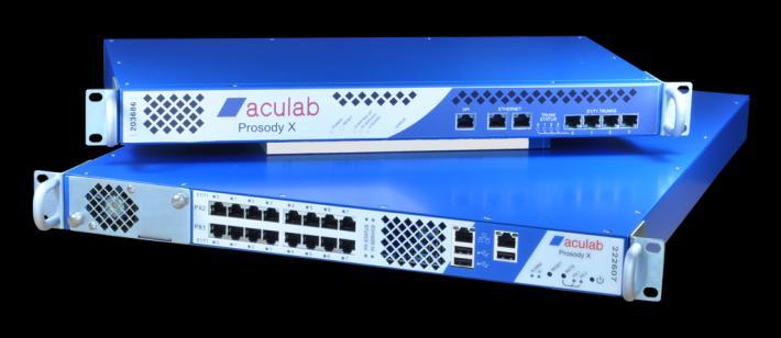 Prosody X in a 1U, 19-inch rack-mount chassis Aculab's Prosody X product range provides feature rich, DSP-based media processing, call control signalling, and connection to the PSTN and IP networks.
