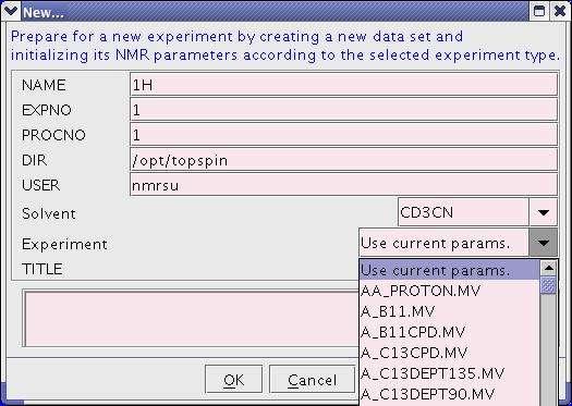 Acquiring 13 C/ 31P/ 11B NMR Spectrum 1) Create a new file as described above: Under Experiment