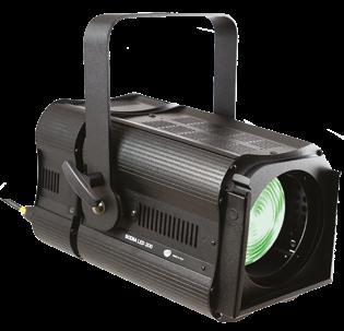 SCENA LED 200 MZ FC THE POWERFULL THEATRE LED PROJECTOR WITH COLOR MIXING AND MOTORIZED ZOOM Single high-power Full Color (RGBW) LED LED lifespan: 50,000 hours (70% lumen output) Ø 150 mm Fresnel