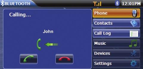 In the event the unit and the wireless phone fail to pair or bond the following screen will appear. Answering an Incoming Call: To answer the call, press the icon.