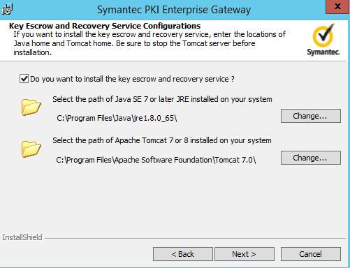 Installing PKI Enterprise Gateway Installing PKI Enterprise Gateway 43 10 For Complete installations, or if you select to install the key escrow and recovery service as part of a custom installation,
