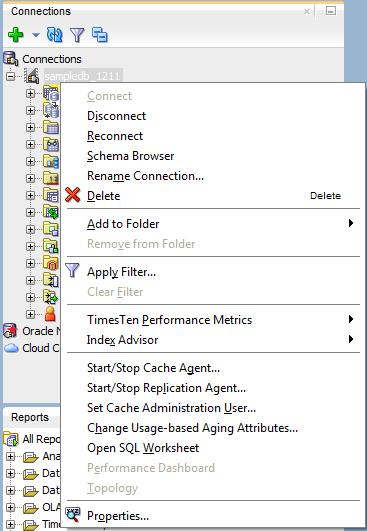 Disconnecting an existing TimesTen database connection Figure 3 7 Viewing a TimesTen connection If the Connection Information dialog appears, in the Username field, enter the TimesTen user name.