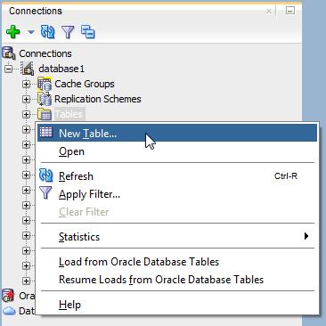 Working with tables Drop a constraint Create a table You can create a table for the TimesTen database or TimesTen Scaleout database with SQL Developer.